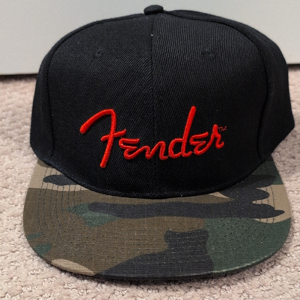 Fender Red Logo Camouflage Brim Flatbill Hat NWT